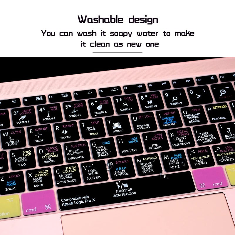 HRH Logic Pro X Hotkey Silicone Keyboard Cover Skin for MacBook Pro 13" A1708 A1988 No Touch Bar 2018 2017 2016 Release and for MacBook 12" A1534 (2015)&A1931(2018) USA Layout Protective Skin - Image 5